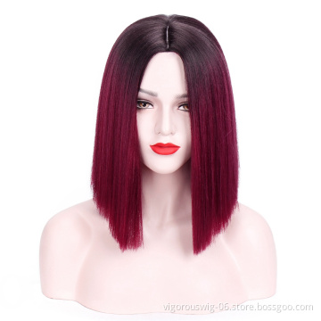 High Quality For Women High Temperature Women Bob Cosplay Colorful Red Ombre Hair Heat Resistant Straight Synthetic Wigs
